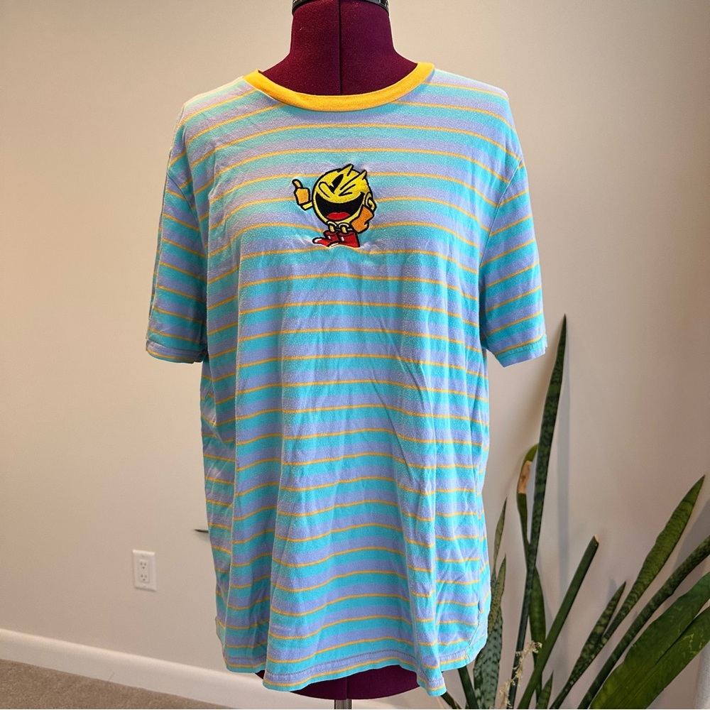 Vintage colorful pac-man retro gaming Striped T-Shirt size XL